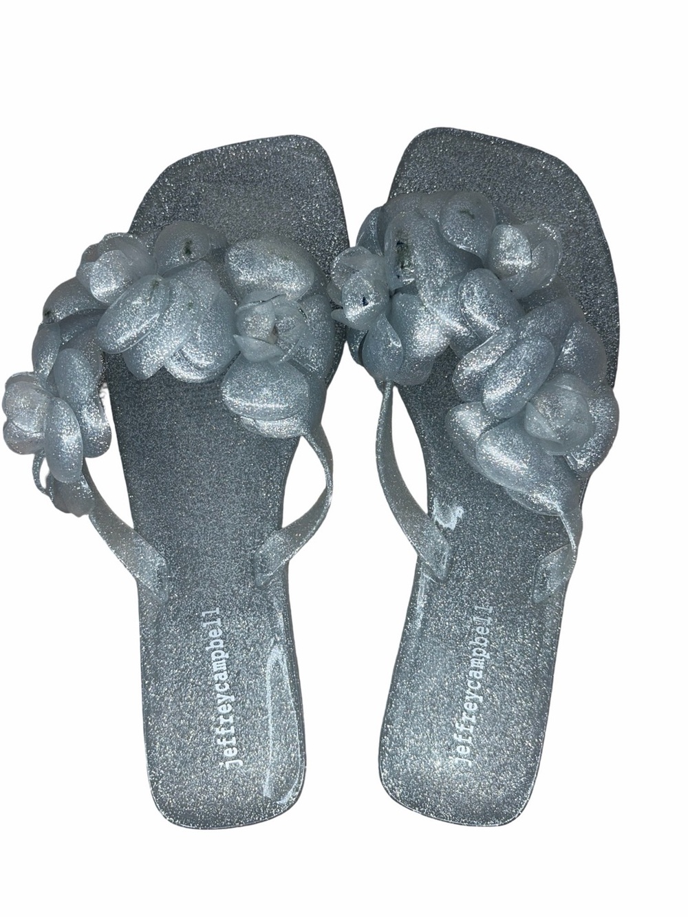 Jeffrey Campbell Floralee Silver Glitter Jelly Thong Flip Flop Sandals Size 9 - Picture 8 of 10